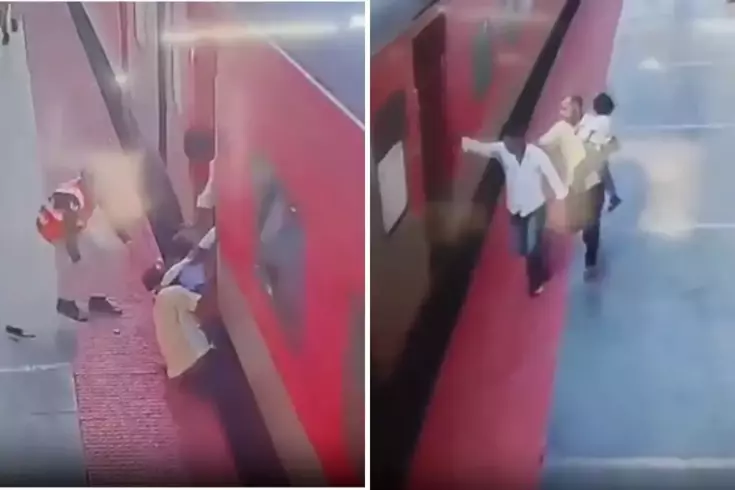 Trene yetişmeye çalışırken kucağındaki çocukla tren ve peron arasında sıkıştı