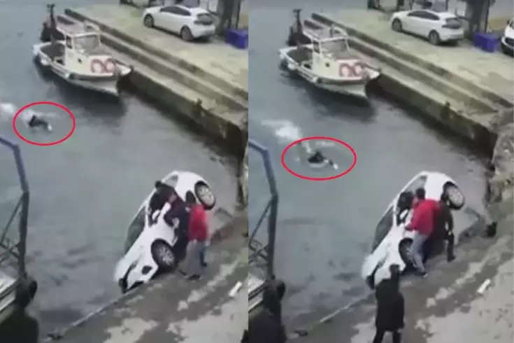 Sarıyer'de denize uçan otomobildekilerin yardımına balıkçılar koştu
