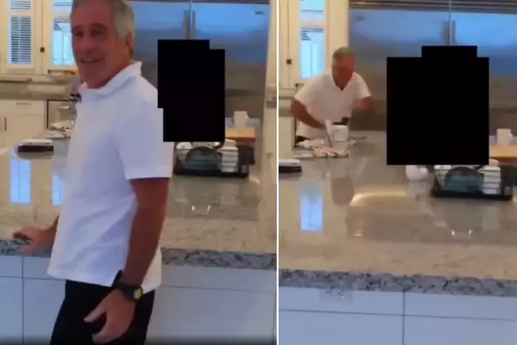 A video has emerged of Epstein chasing young girls in the kitchen.