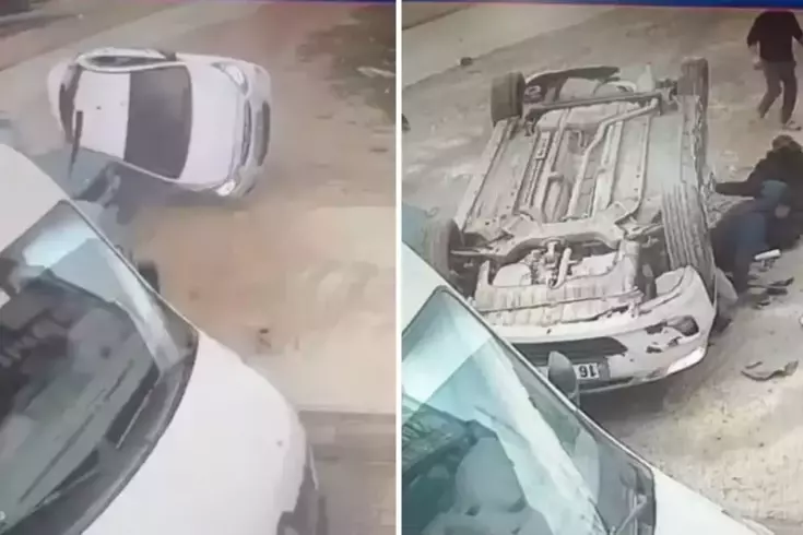 السيارة التي يقودها الطفل اصطدمت بثلاث سيارات وانقلبت! هناك العديد من المصابين.