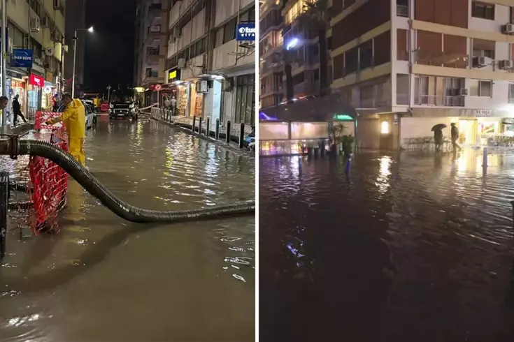 İzmir'de sağanak yağışta cadde ve sokaklar göle döndü