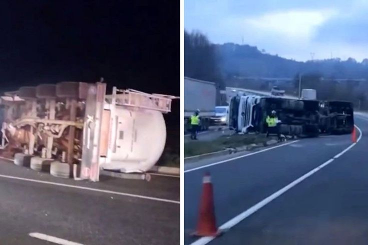 Virajı alamayan çimento tankeri devrildi! 1 yaralı