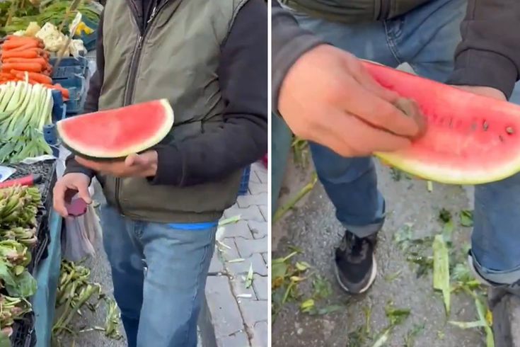 Посмотрите на его позор, чтобы сделать арбуз более красным.