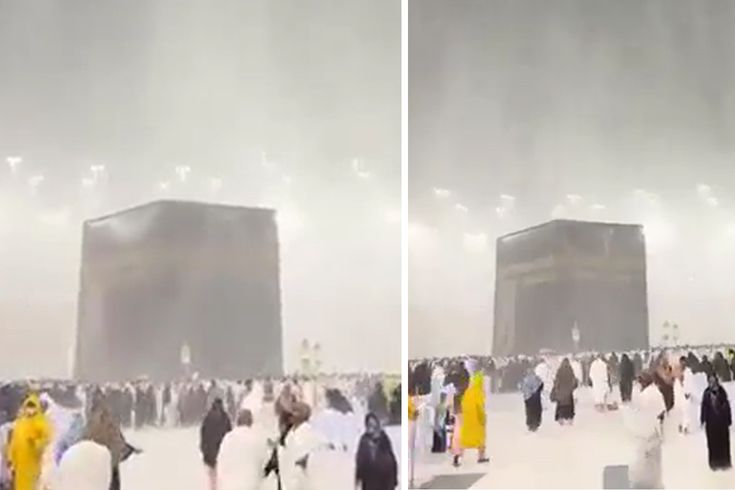 Ramazanın son günü Kabe'de yağmur altında dua