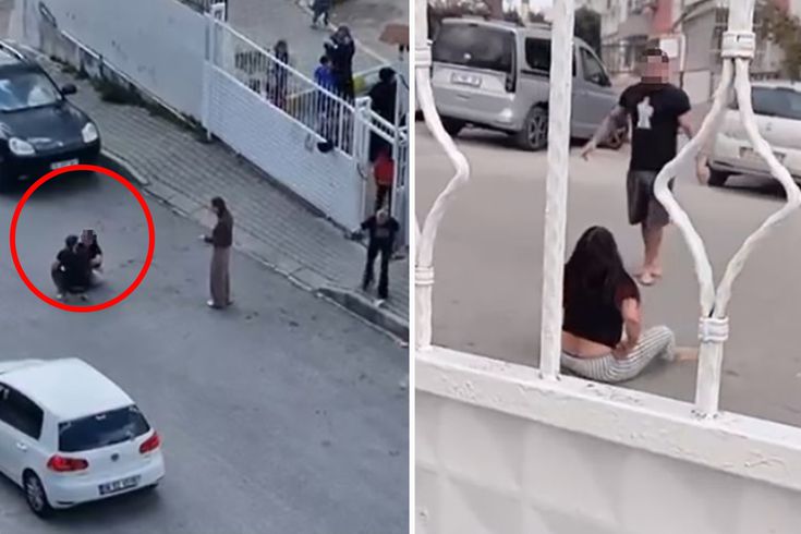 Sokak ortasında karısını dövdü, okuldaki çocuklar izledi