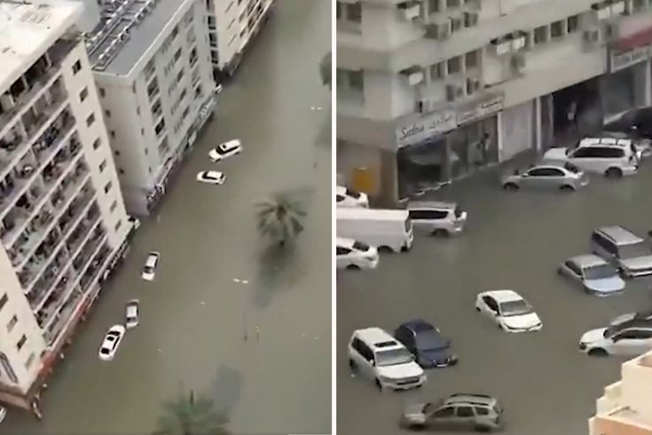 BAE'nin Şarika kentinde şiddetli yağışlar nedeniyle araçlar su altında kaldı