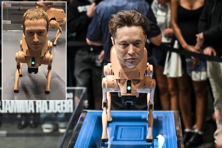 Berlin'de sıra dışı sergi! Musk ve Zuckerberg kafalı robot köpekler gündemde