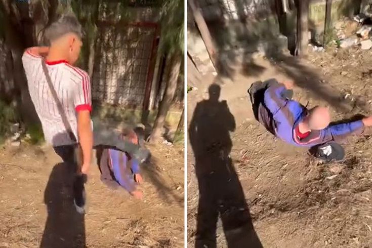 Sokakta uyuyan adamla dalga geçip yüzüne tekme attılar