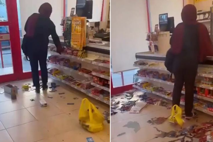 Sinir krizi geçiren kadın zincir marketi savaş alanına çevirdi