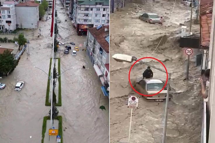 10 minutes of rain caused flooding in Samsun! Vehicles were swept away, homes were flooded.