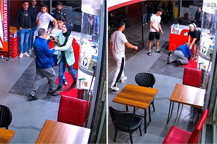 Kadın esnafa bıçak çekti, dondurma dolabına çarpıp yere kapaklandı