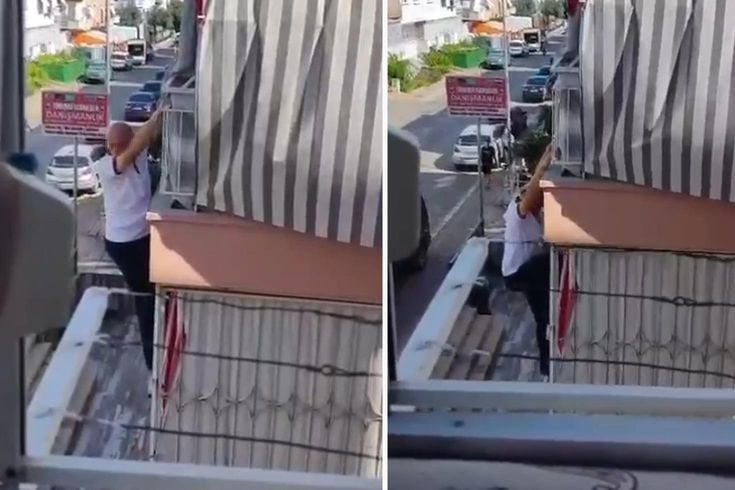 Balkon demirinde mahsur kaldı, itfaiye merdiveniyle kurtarıldı