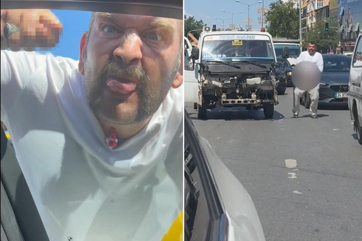 Trafik magandasından iğrenç hareketler! Önce dilini çıkardı, sonra cinsel organını gösterdi