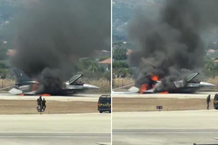 Yunan F-16 uçağı havada yandı! Acil inişten saniyeler sonra alev topuna döndü