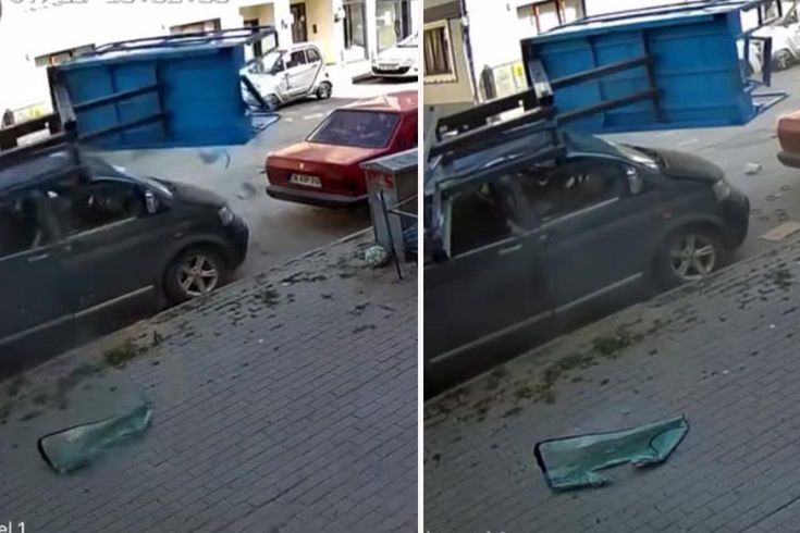 Eşya taşıma asansörünün minibüsün üzerine devrildiği anlar kamerada