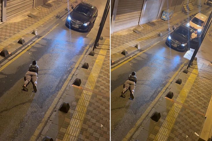 مشهد مثير للاهتمام في إسطنبول! استلقى في منتصف الطريق ولعب بهاتفه