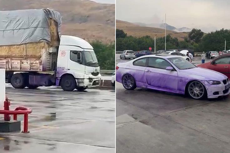 Sıra dışı kaza! Yoldan geçen araçların rengi değişti