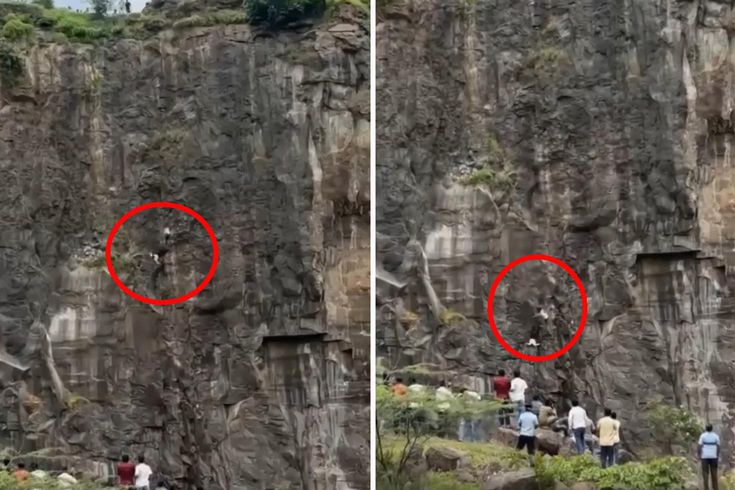 First the father and son, then the mother, fell off the cliff and lost their lives.