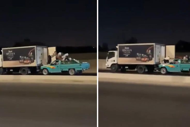 They stole products from a moving truck and fled.