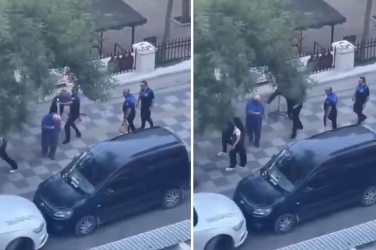 The police officers beat the disabled man with punches and kicks.