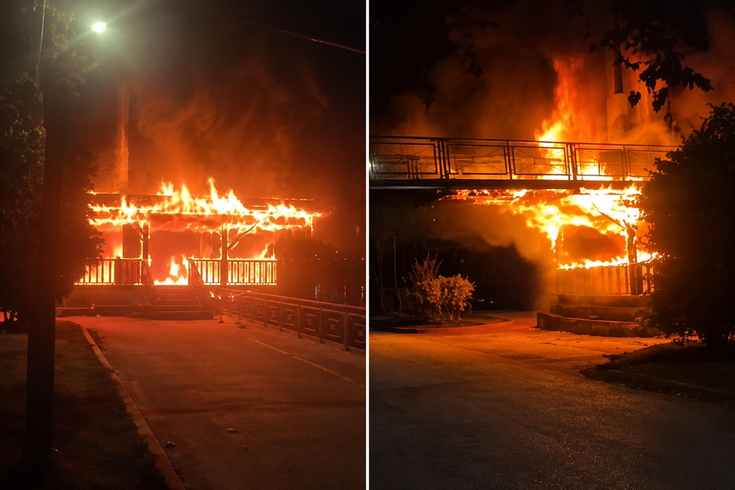 The bridge over the Seyhan River caught fire, and a 20-meter section was damaged.