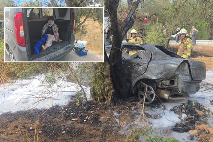 Terrible accident in Bursa! Car that hit a tree caught fire