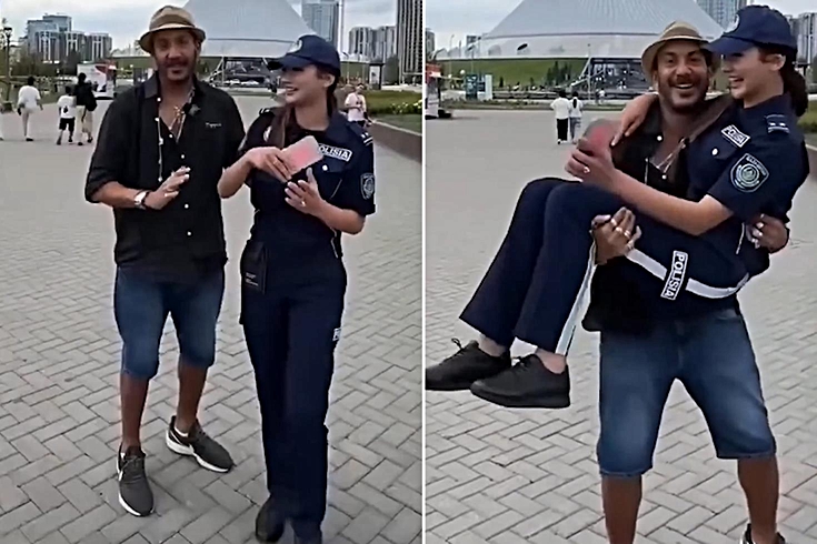 Kadın polisi kucağına alıp döndürdü! Tepki çeken görüntülere ağır yaptırım