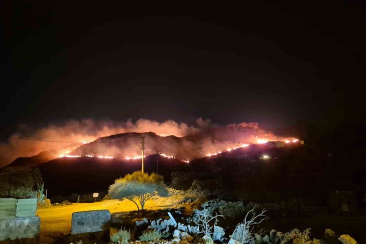 Bodrum'da gece saatlerinde korkutan yangın! Rüzgarla yayılan alevlere müdahale sürüyor