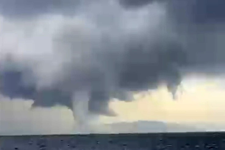A giant waterspout formed in the sea between Bodrum and Kos Island.
