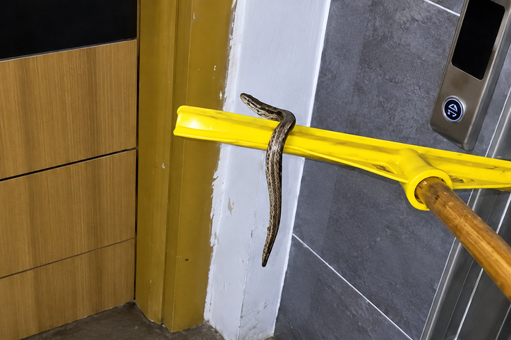 A snake was seen in the basement of the flooded apartment building in Arnavutköy.