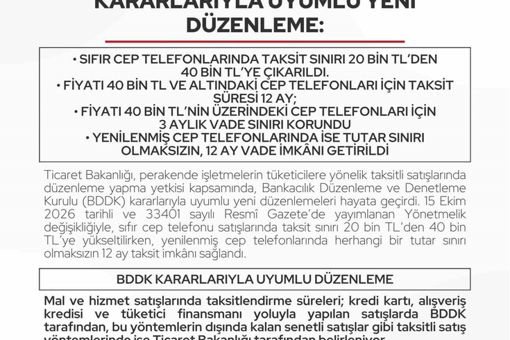 Cep telefonunda taksit sınırı iki katına çıktı! 40 bin liraya kadar 12 ay taksit yapılabilecek