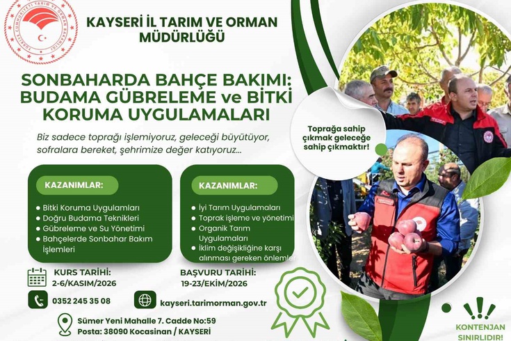Kayseri'de sonbahar bahçe bakımı eğitimi 2-6 Kasım'da verilecek