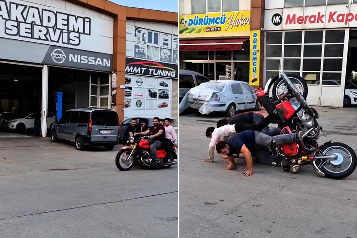 Gaziantep'te 5 kişinin bindiği motosiklet böyle devrildi