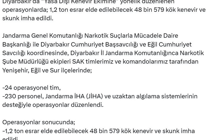 Diyarbakır'da 48 bin 579 kök kenevir imha edildi