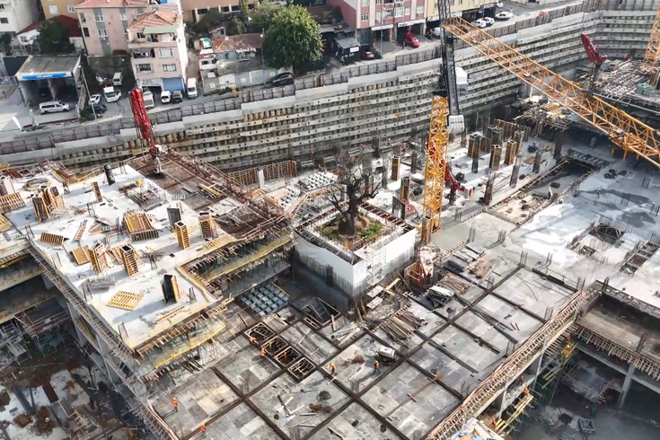 Haliç'teki dev inşaatın ortasında tek başına kaldı! Yüzlerce yıllık olduğu tahmin edilen ağaç fore kazıklarla korundu
