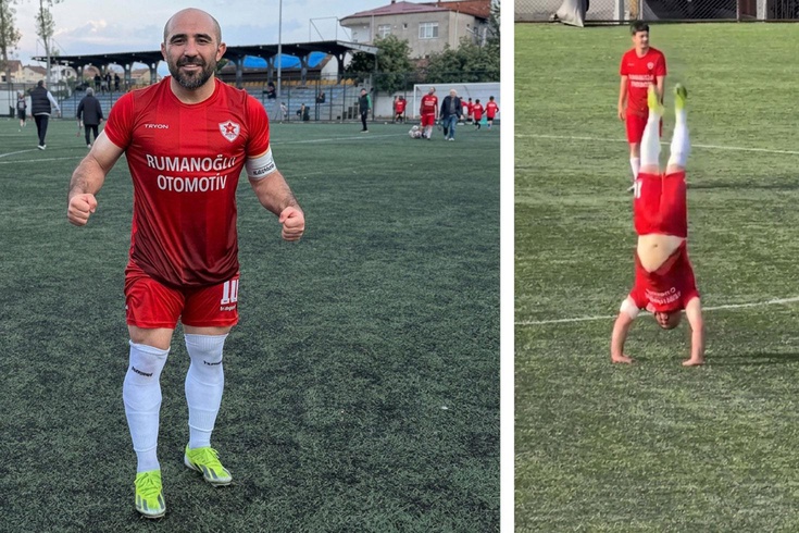 احتفال لاعب كرة قدم هاوٍ بهدفه بـ«11 شقلبة»