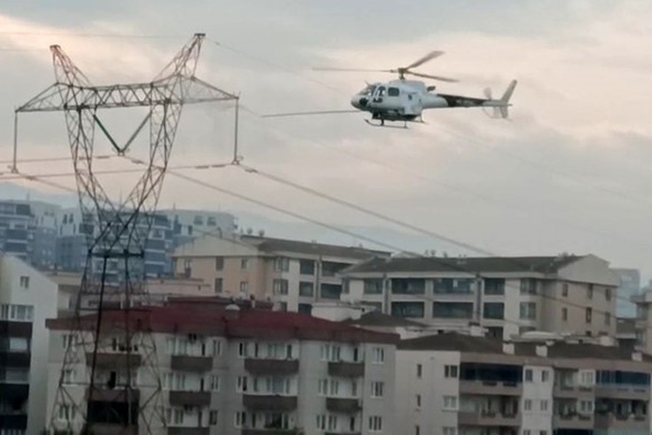 Bursa'da elektrik hattı bakımı helikopterle gerçekleştirildi