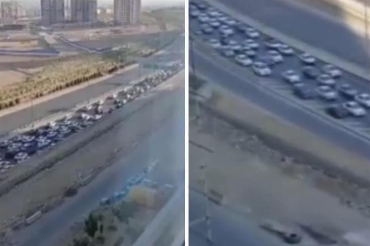 İsrail saldırıları sonrası Tahran'da araç kuyrukları oluştu! Trafik durma noktasına geldi