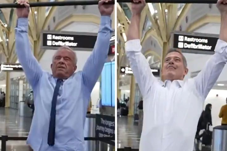 ABD'li bakanlar havalimanında barfiks yarışına girdi