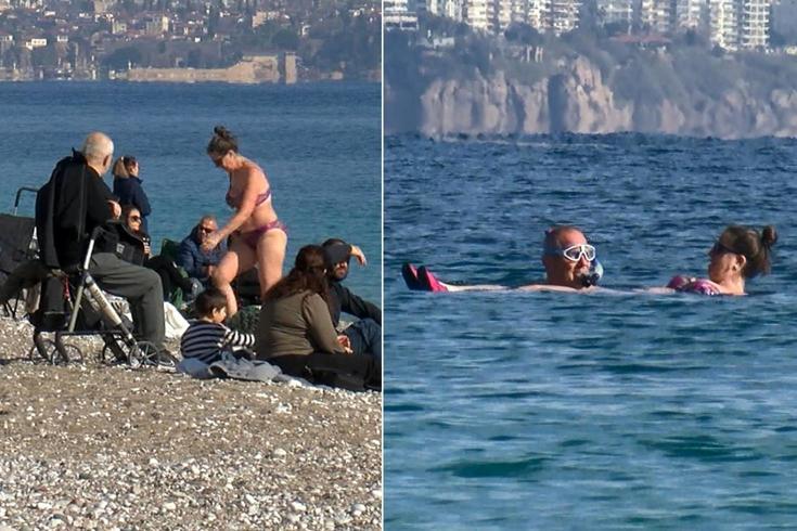 Görüntü Türkiye'den! Herkes üşürken onlar yüzdü