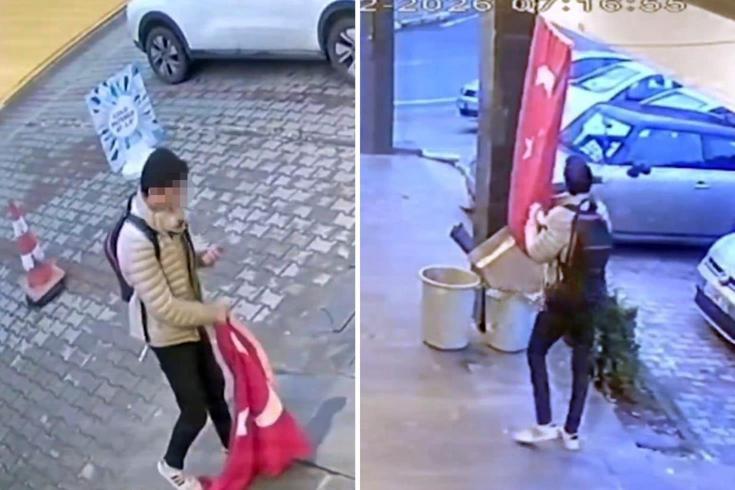 Bayrağımıza alçak saldırı: Kopardı, yetmedi üzerine basarak o anları kayda aldı