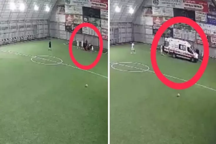 Halı sahada kalp krizi geçiren öğretmenin yere yığıldığı anlar kameralarda