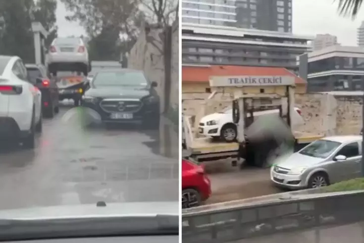 Lüks aracı es geçti, diğer arabaları çekti! Trafikte çekiciye tepki yağdı