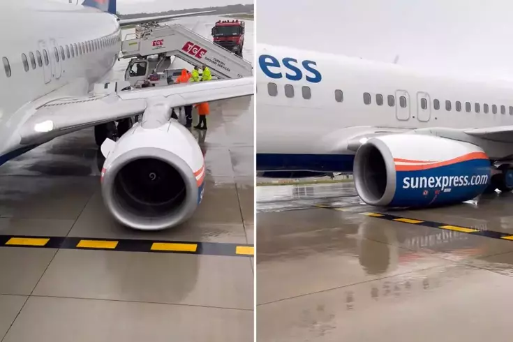 Antalya Havalimanı'nda büyük panik! Uçağın iniş takımları kırıldı, motoru piste sürttü