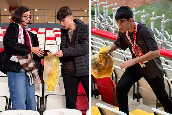 Antalya'da 80 öğrenci Samsunspor maçının ardından tribünü temizledi