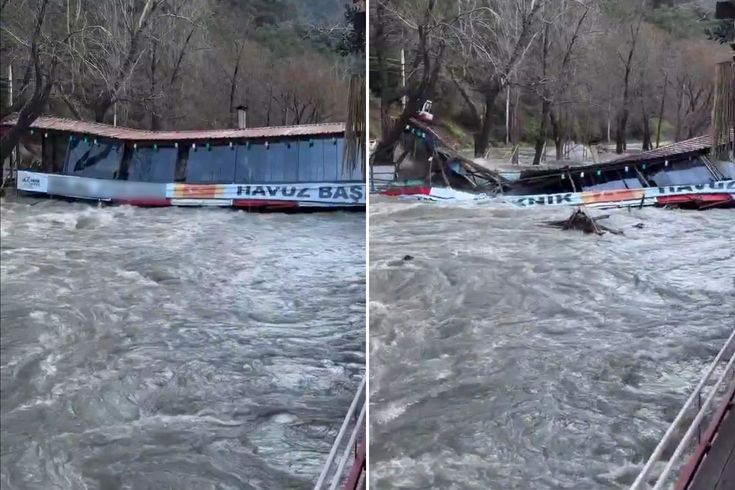 Kent felaketi yaşıyor! Koca restoran akıntıya kapılıp yok oldu gitti