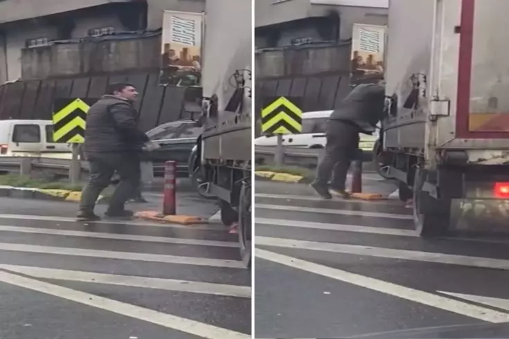 Küçükçekmece'de trafikte 'kaynak' tartışması! Otomobil sürücüsü kamyoneti yumrukladı