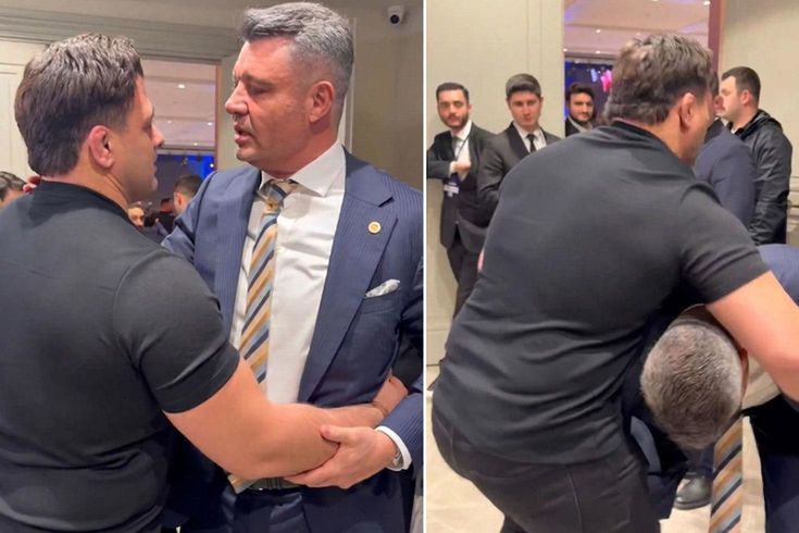 Sadettin Saran, dünya şampiyonu güreşçi Rıza Kayaalp'ı kaldırıp fırlatmaya çalıştı