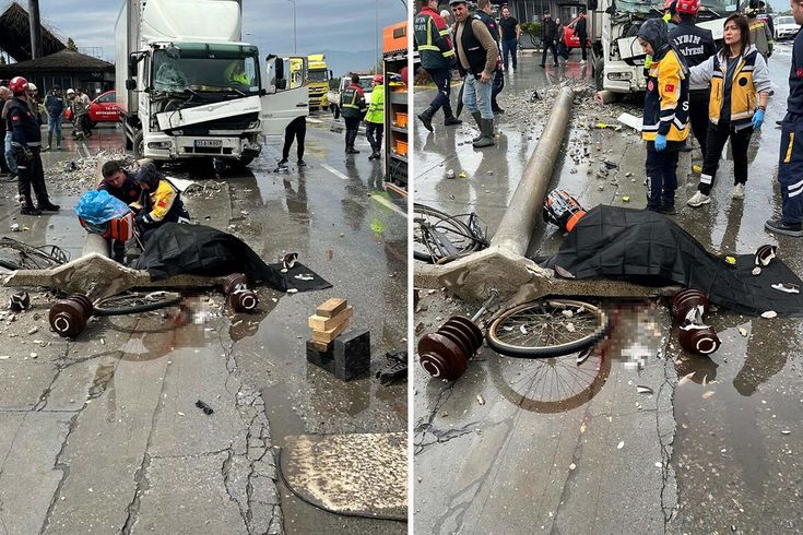 Kazada kamyonun devirdiği beton elektrik direğinin altında kalan bisikletli öldü