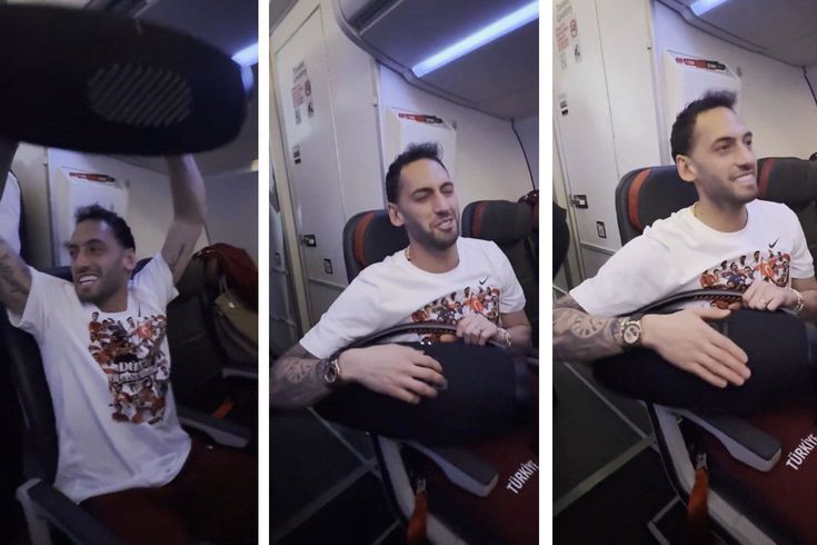 Hakan Çalhanoğlu ve takım arkadaşları, ''Bir oluruz yolunda'' şarkısıyla coştu